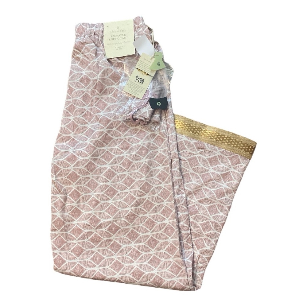 Quagga Green Label Packable Lounge Pants, Pink White Size S,NWT